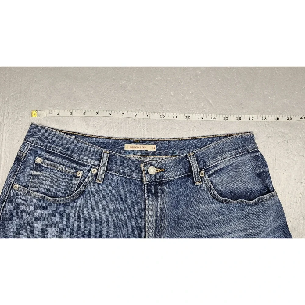 Levis Premium High Baggy Denim Shorts Womens 33 Big E Light Wash A9311-0005